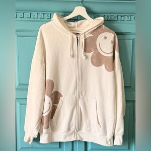 Hooded Zippered Flower Sweatshirt Jacket by SO